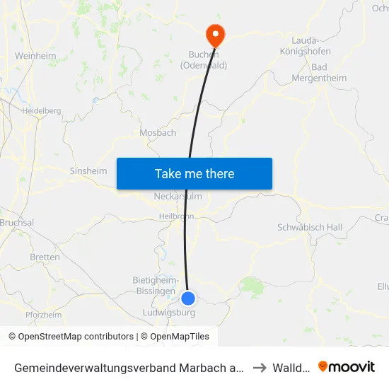Gemeindeverwaltungsverband Marbach am Neckar to Walldürn map