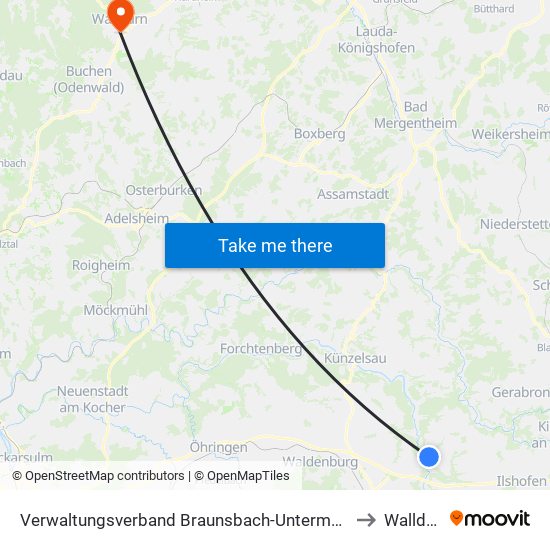 Verwaltungsverband Braunsbach-Untermünkheim to Walldürn map