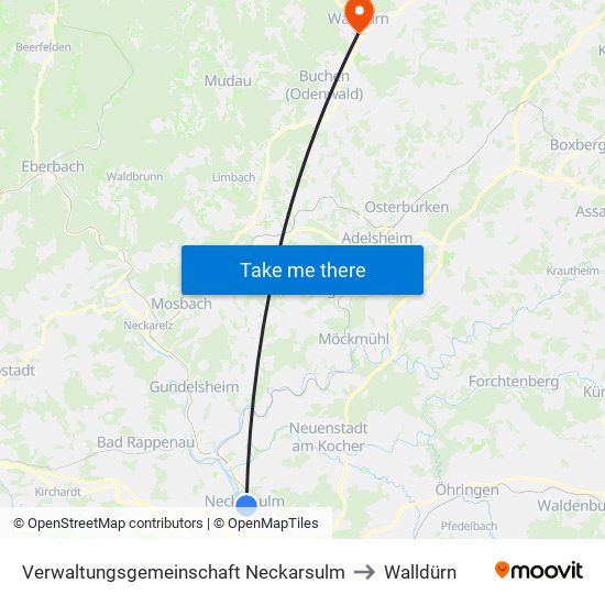 Verwaltungsgemeinschaft Neckarsulm to Walldürn map