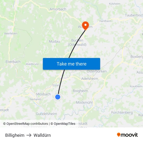 Billigheim to Walldürn map