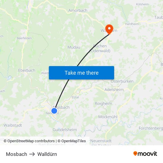 Mosbach to Walldürn map