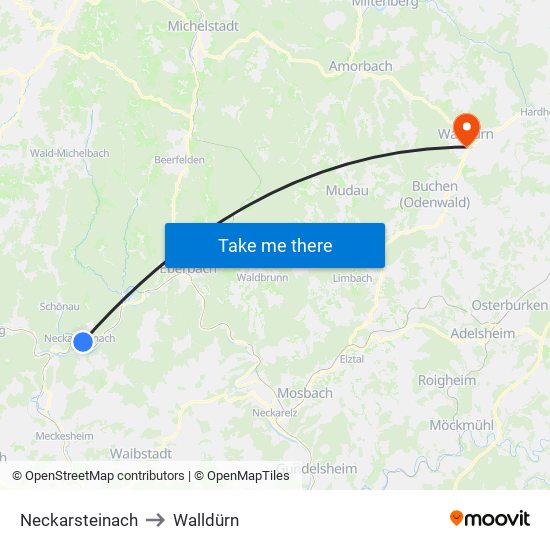 Neckarsteinach to Walldürn map