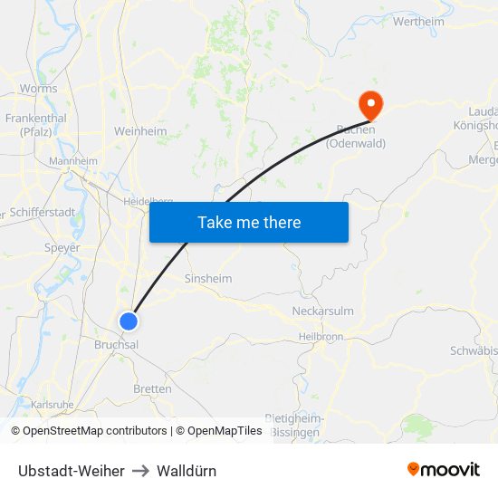 Ubstadt-Weiher to Walldürn map