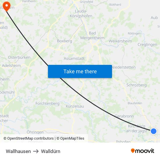 Wallhausen to Walldürn map
