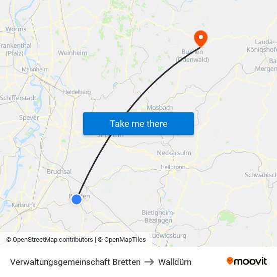 Verwaltungsgemeinschaft Bretten to Walldürn map