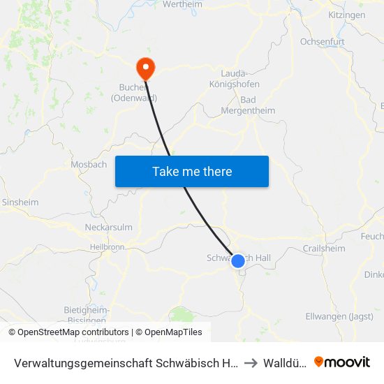 Verwaltungsgemeinschaft Schwäbisch Hall to Walldürn map