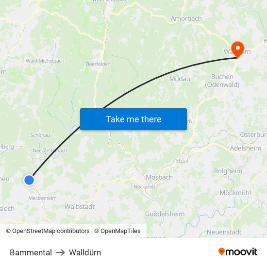 Bammental to Walldürn map