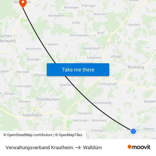 Verwaltungsverband Krautheim to Walldürn map