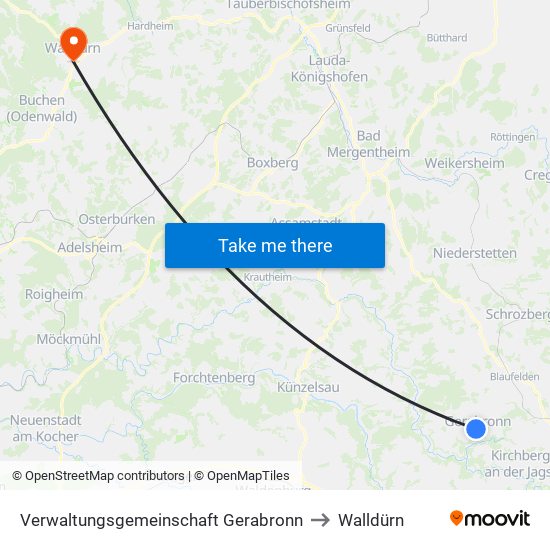 Verwaltungsgemeinschaft Gerabronn to Walldürn map