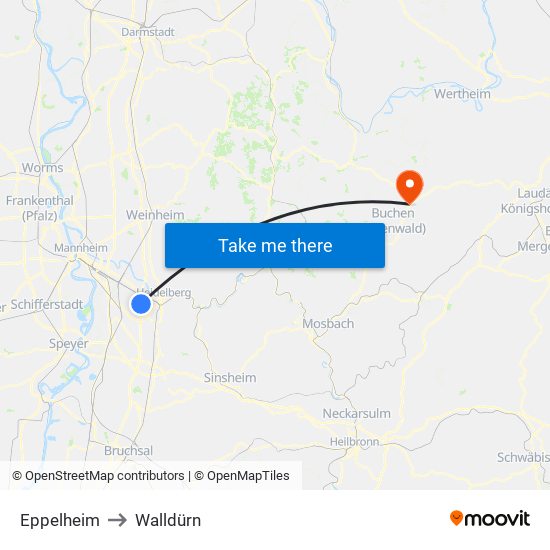 Eppelheim to Walldürn map