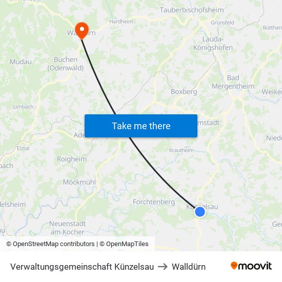 Verwaltungsgemeinschaft Künzelsau to Walldürn map