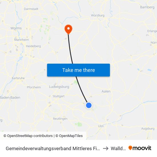 Gemeindeverwaltungsverband Mittleres Fils-Lautertal to Walldürn map