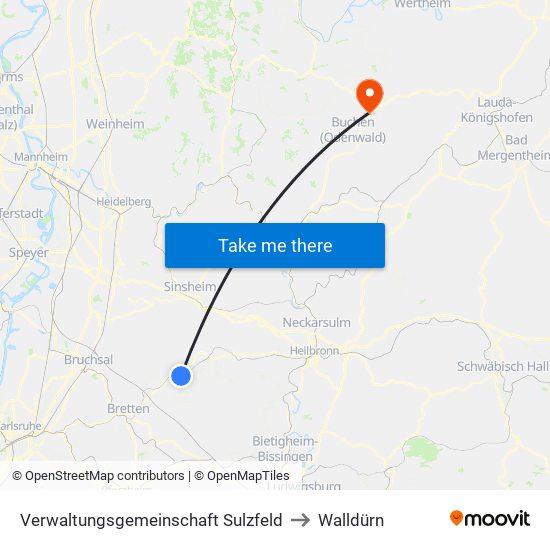 Verwaltungsgemeinschaft Sulzfeld to Walldürn map