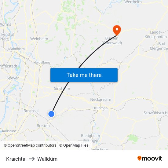 Kraichtal to Walldürn map