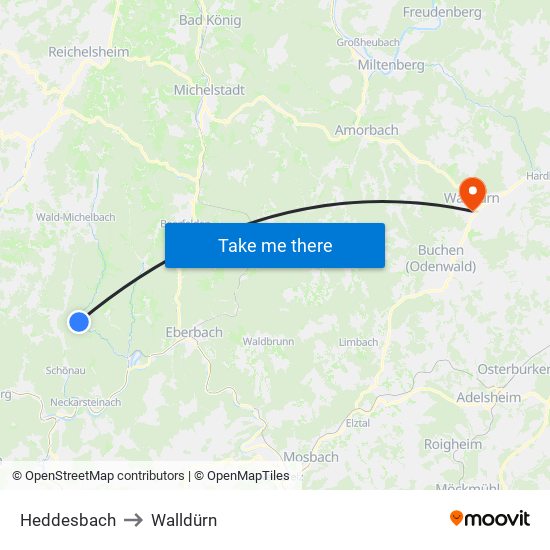 Heddesbach to Walldürn map