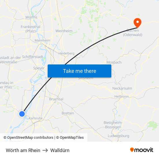 Wörth am Rhein to Walldürn map