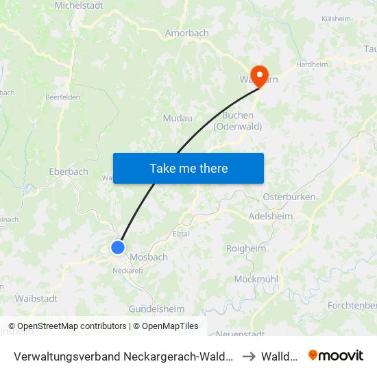 Verwaltungsverband Neckargerach-Waldbrunn to Walldürn map