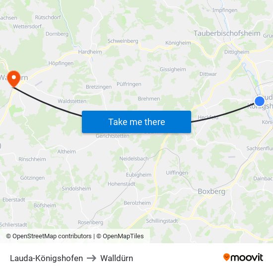 Lauda-Königshofen to Walldürn map