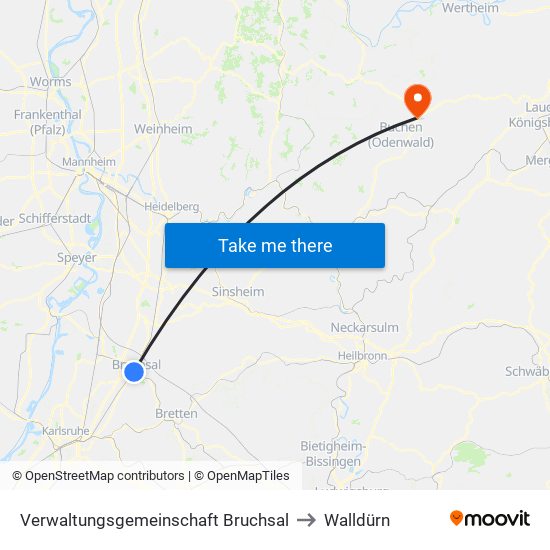 Verwaltungsgemeinschaft Bruchsal to Walldürn map