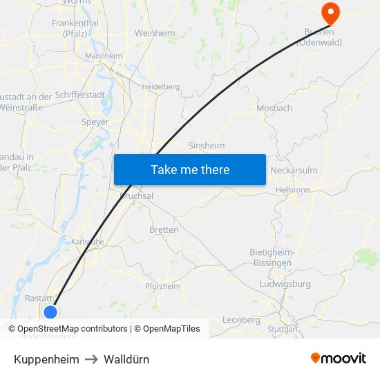 Kuppenheim to Walldürn map