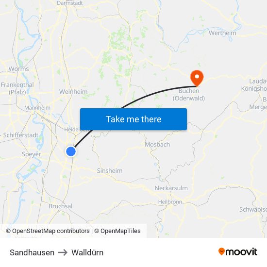 Sandhausen to Walldürn map