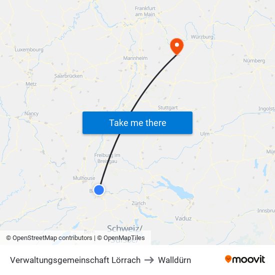 Verwaltungsgemeinschaft Lörrach to Walldürn map