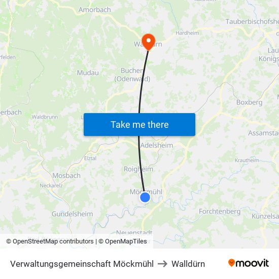 Verwaltungsgemeinschaft Möckmühl to Walldürn map