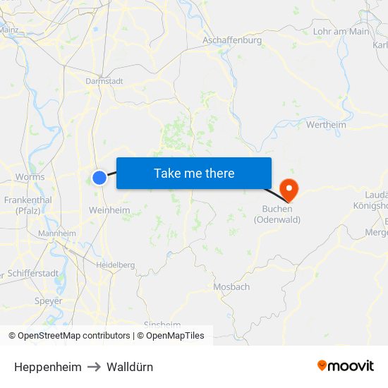 Heppenheim to Walldürn map