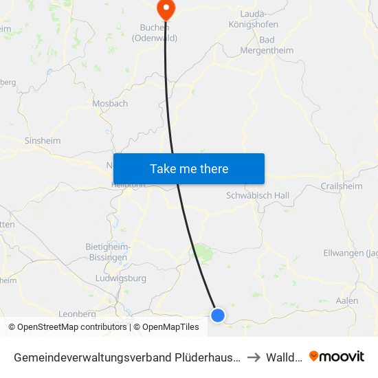 Gemeindeverwaltungsverband Plüderhausen-Urbach to Walldürn map