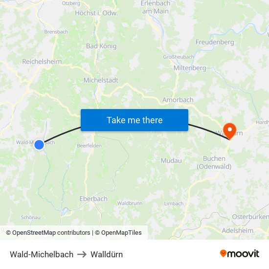 Wald-Michelbach to Walldürn map