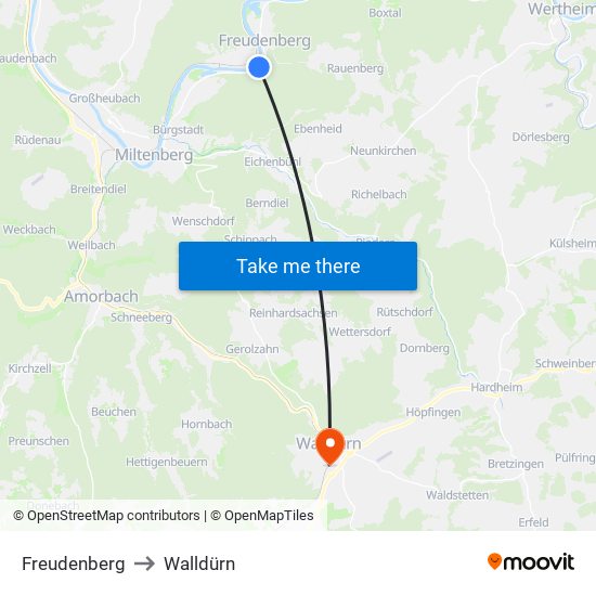 Freudenberg to Walldürn map