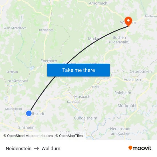 Neidenstein to Walldürn map