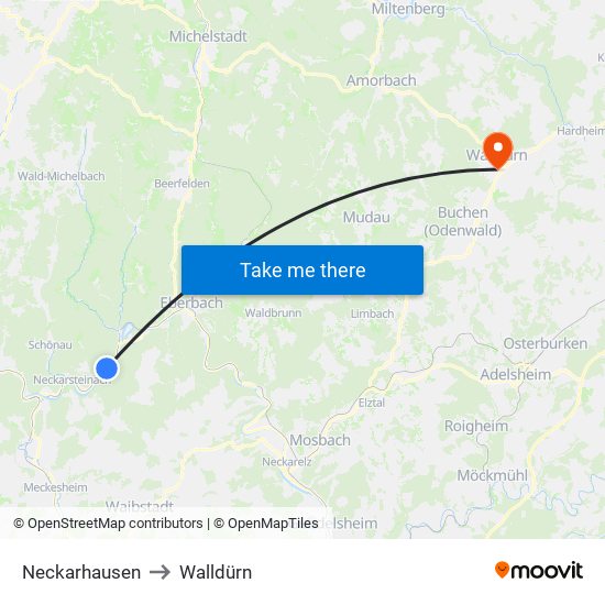 Neckarhausen to Walldürn map