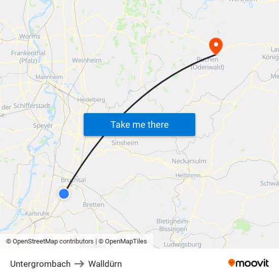 Untergrombach to Walldürn map