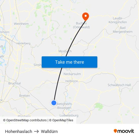 Hohenhaslach to Walldürn map