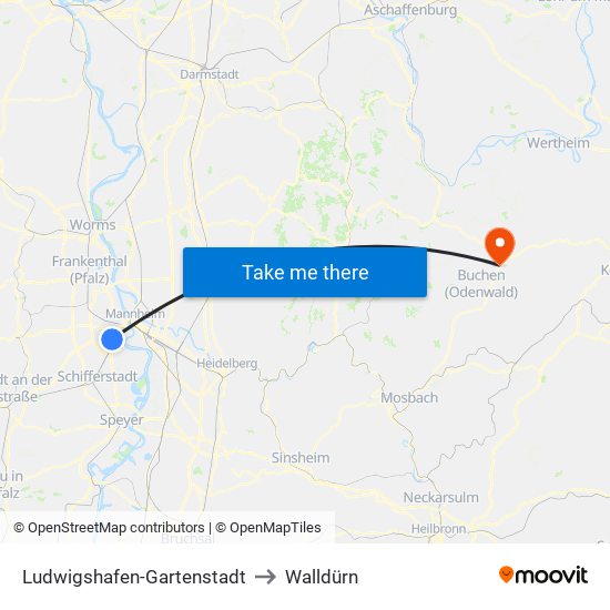 Ludwigshafen-Gartenstadt to Walldürn map