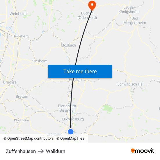 Zuffenhausen to Walldürn map