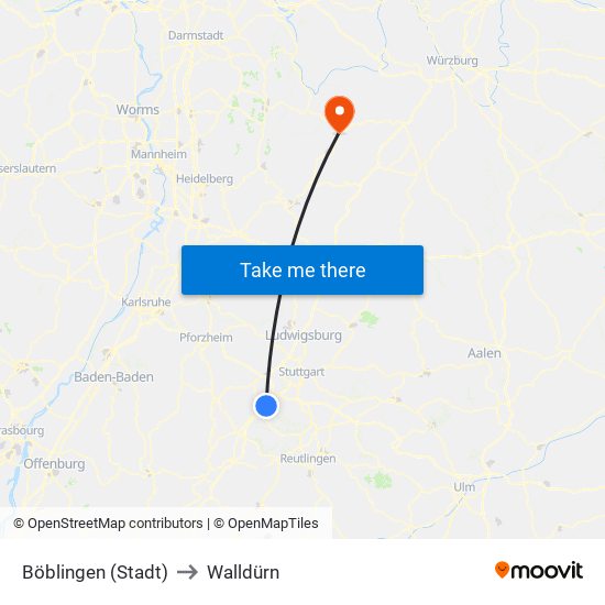 Böblingen (Stadt) to Walldürn map