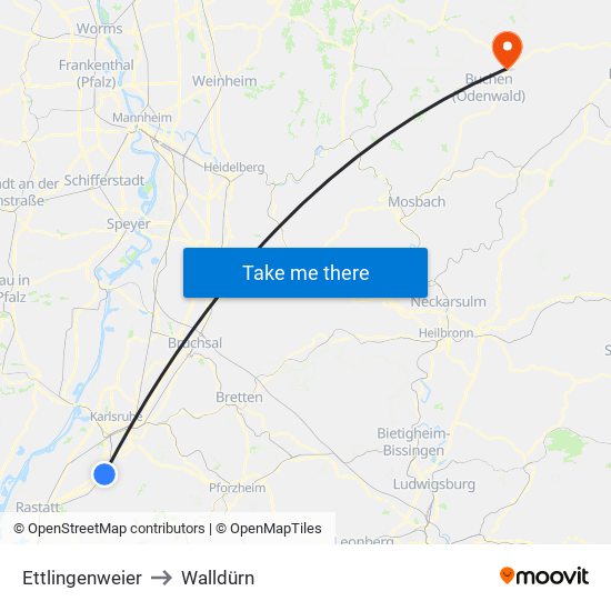 Ettlingenweier to Walldürn map