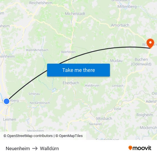 Neuenheim to Walldürn map