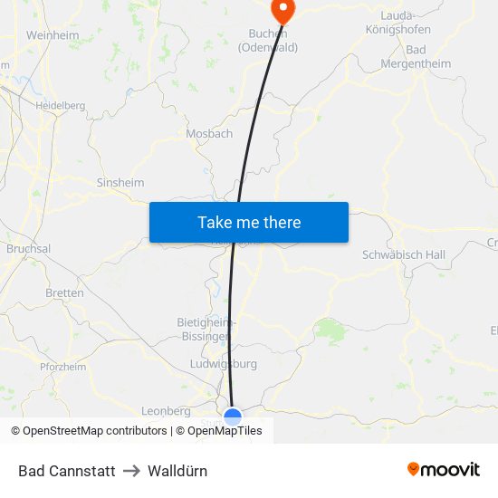 Bad Cannstatt to Walldürn map