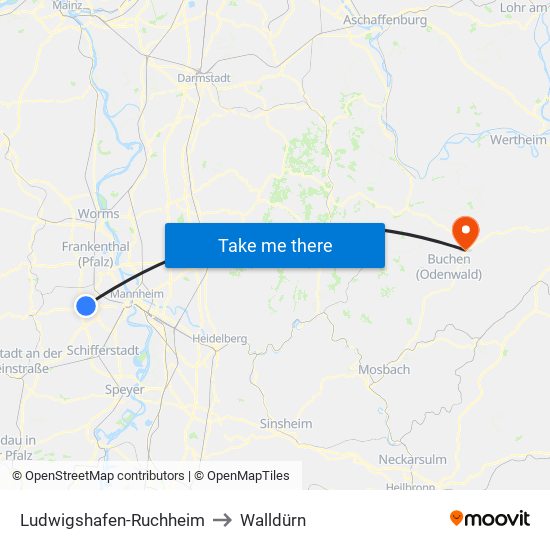 Ludwigshafen-Ruchheim to Walldürn map