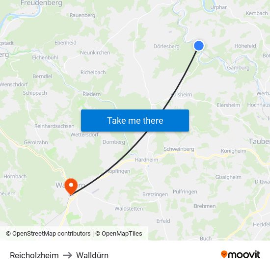 Reicholzheim to Walldürn map