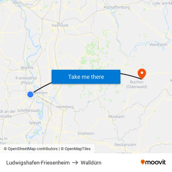 Ludwigshafen-Friesenheim to Walldürn map