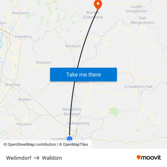 Weilimdorf to Walldürn map