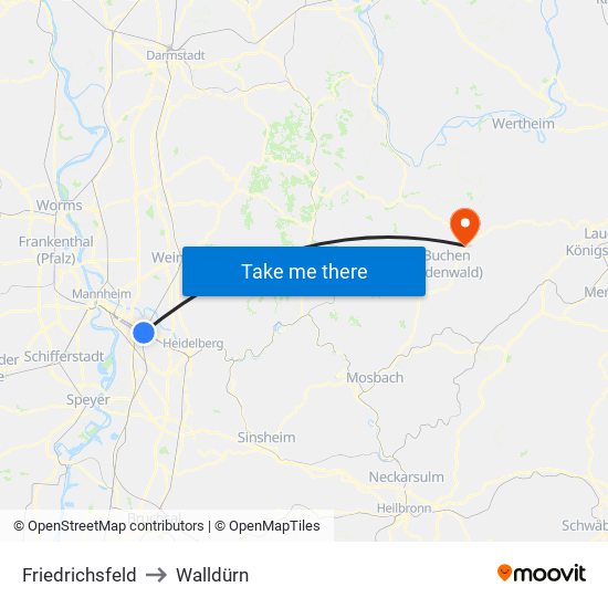 Friedrichsfeld to Walldürn map