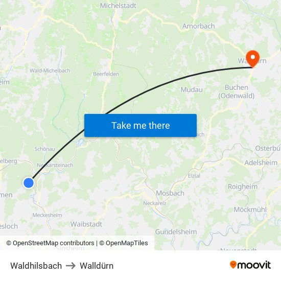 Waldhilsbach to Walldürn map