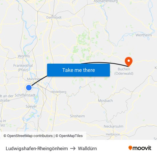 Ludwigshafen-Rheingönheim to Walldürn map