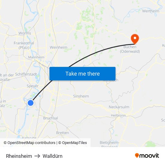 Rheinsheim to Walldürn map