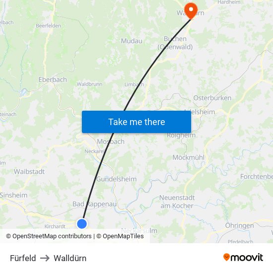 Fürfeld to Walldürn map